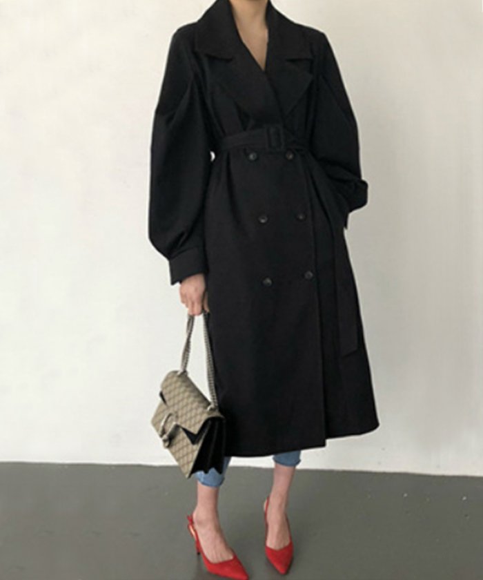 セール Jasmine Grandiflorum ボリューム袖ロングトレンチコート 韓国ファッション Aimoha アイモハ Aimoha Magaseek