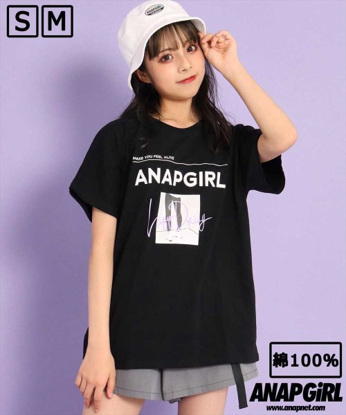 ANAP　GiRL(アナップガール)/モノトーン転写Tシャツ/ブラック