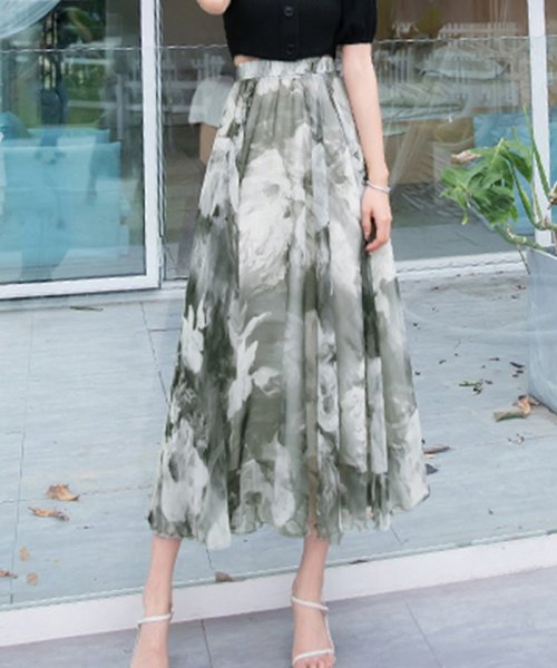 花柄 シフォン ロングスカート グランディール Grandeir Magaseek