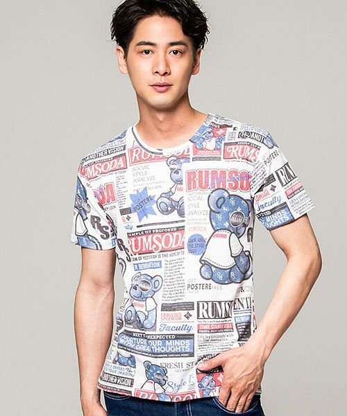 Rumsoda 総柄クルーネック半袖tシャツ メンズ おしゃれ クマ プリント ユニセックス エスビーセレクト Sb Select Magaseek