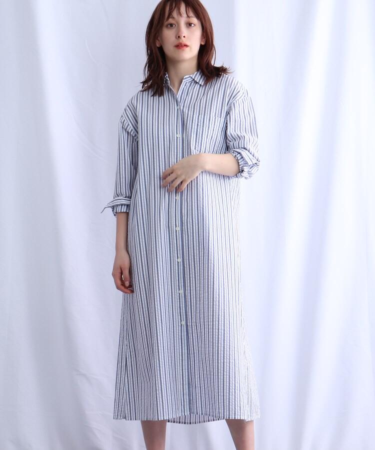 セール ウォッシャブル シアサッカーストライプシャツワンピース ジェット Jet Magaseek