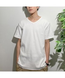 MAC HOUSE(men)(マックハウス（メンズ）)/NAVY ネイビー テレコVネック半袖Tシャツ MH/03755SS/ホワイト