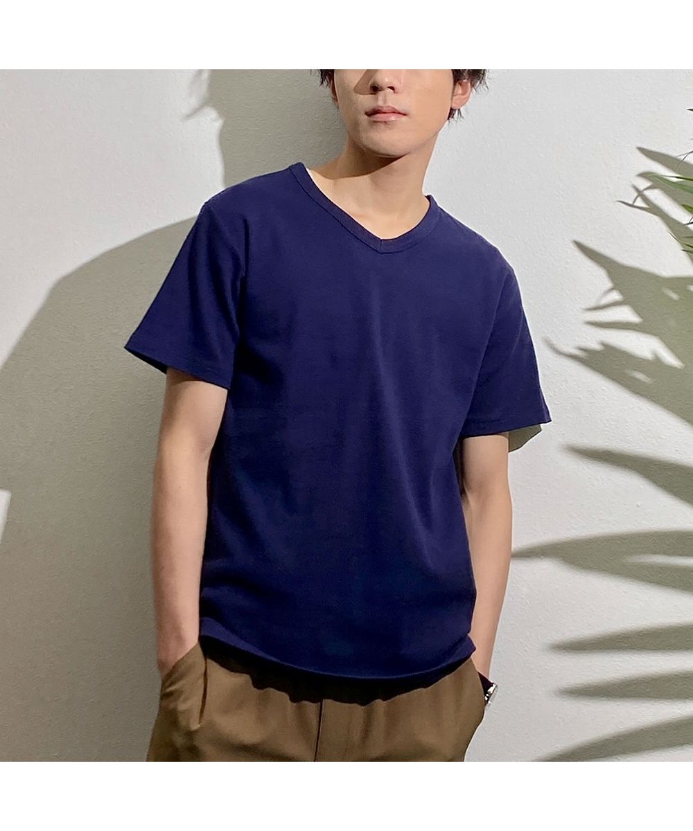 NAVY ネイビー テレコVネック半袖Tシャツ MH/03755SS