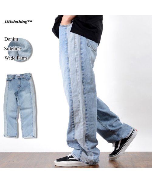セール デニム サイドライン ワイドパンツ パンツ メンズ デニムパンツ メンズ ワイドパンツ メンズ デニムワイドパンツ メンズ ラインパンツ メンズ ジーンズ ワンフォークロージング 1111clothing Magaseek
