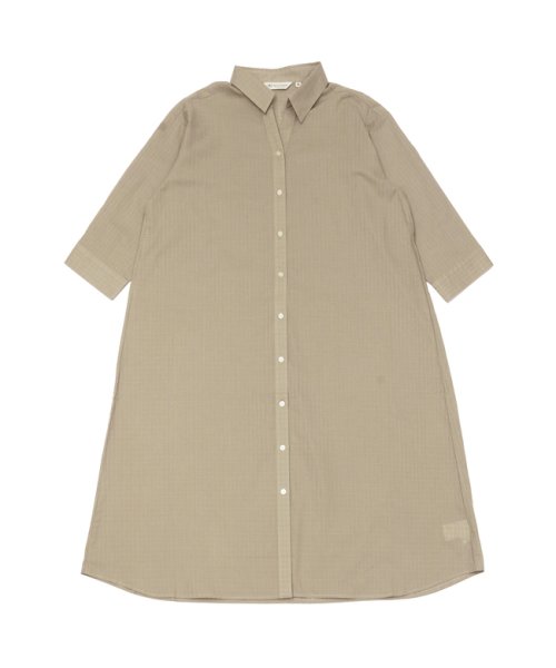 TOKYO SHIRTS(TOKYO SHIRTS)/スキッパー衿 七分袖ロングシャツ/ベージュ・ブラウン