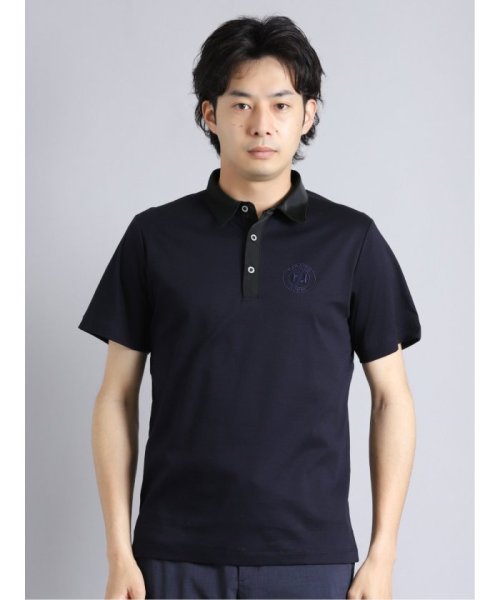 TAKA-Q(タカキュー)/刺繍 半袖ポロシャツ/ネイビー