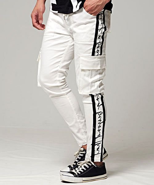 Cavaria 刺繍入りサイドラインストレッチスキニーカーゴパンツ スキニー メンズ スリム ストレッチ 細身 A キャバリア Cavaria Magaseek