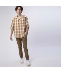 LACOSTE Mens(ラコステ　メンズ)/ブロックチェックオープンカラーシャツ/ダークベージュ