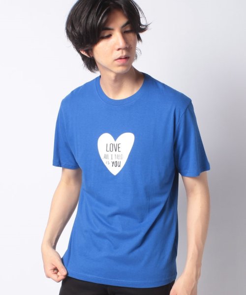 STYLEBLOCK(スタイルブロック)/半袖ハート＆ロゴプリントTシャツ/ブルー