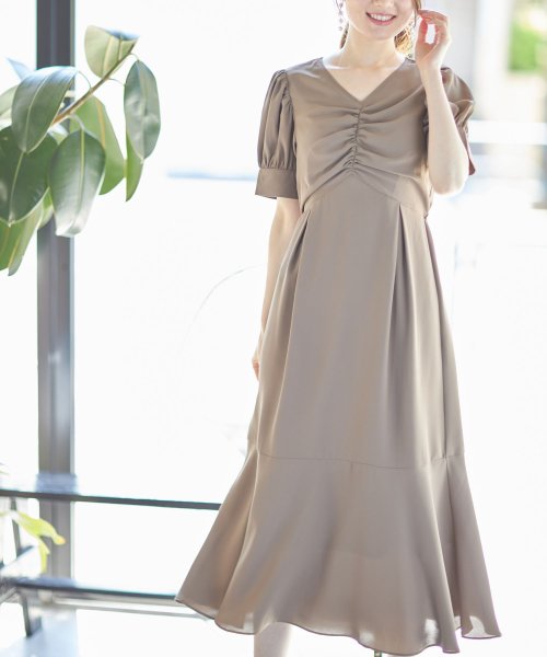 ウエストりぼん付きフロントシャーリングワンピース トッコクローゼット Tocco Closet Magaseek