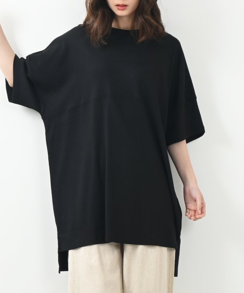 felt maglietta(フェルトマリエッタ)/シングルジャージフットボール半袖カットソーTシャツ/ブラック
