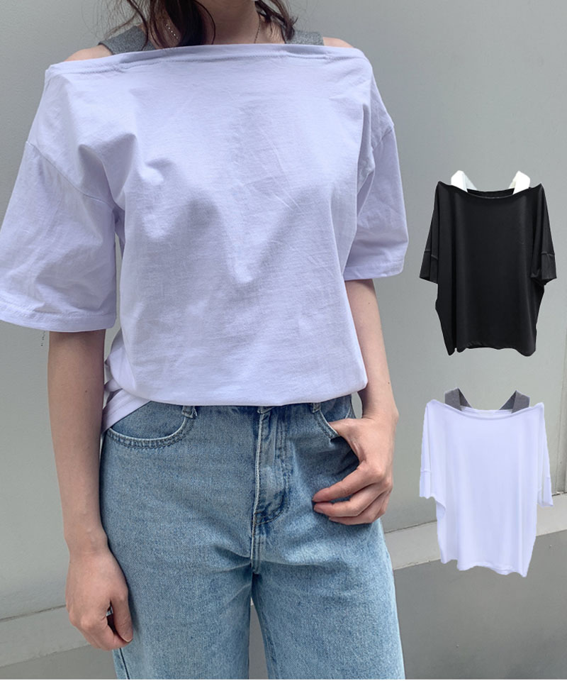 韓国 ファッション レディース カットソー Tシャツ トップス オフショルダ