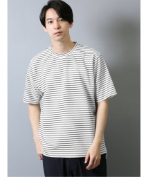 m.f.editorial(エムエフエディトリアル)/ダブルフェイスボーダー クルーネック半袖Tシャツ/ホワイト