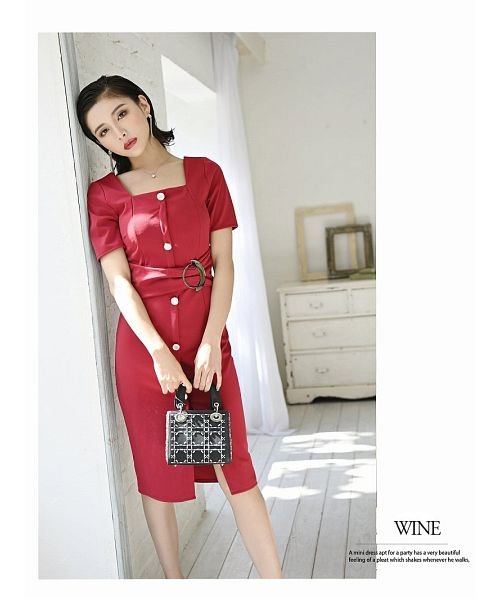 Rew-You(リューユ)/DaysPiece キャバドレス 韓国ドレス スカートセットアップ オルチャンドレス タイト/ワイン