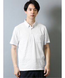 TAKA-Q(タカキュー)/吸水速乾 ワイドサッカー ボタンダウン半袖ポロシャツ/ホワイト