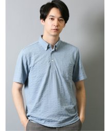 TAKA-Q(タカキュー)/吸水速乾 ワイドサッカー ボタンダウン半袖ポロシャツ/サックス