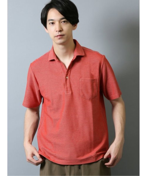 TAKA-Q(タカキュー)/ハニカム鹿の子 スキッパー半袖ポロシャツ/レッド