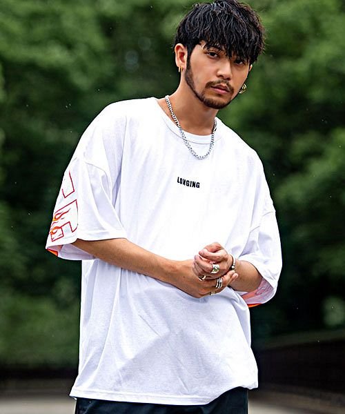 Cavaria Usaコットンファイヤーアーチロゴプリント半袖tシャツ メンズ ブランド 大きめ ストリート 韓国系 ファッション C キャバリア Cavaria Magaseek