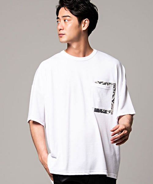 クーポン Cavaria バンダナ発泡プリントクルーネック半袖ビッグtシャツ メンズ ブランド 大きめ Usaコットン ペイズリー プリント B キャバリア Cavaria Magaseek