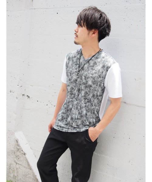 NICOLE CLUB FOR MEN(ニコルクラブフォーメン)/ボタニカル風柄切り替え半袖Tシャツ/92その他3