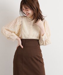 NICE CLAUP OUTLET(ナイスクラップ　アウトレット)/【natural couture】トレンディなギャザースリーブレースブラウス/ピンクベージュ