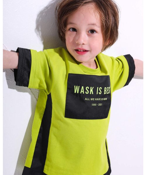 WASK(ワスク)/ナイロン ロゴ パッチ レーヤード 天竺 ビッグ 半袖 Tシャツ (100~16/イエロー