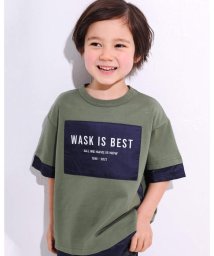 WASK(ワスク)/ナイロン ロゴ パッチ レーヤード 天竺 ビッグ 半袖 Tシャツ (100~16/グリーン