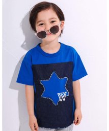 WASK(ワスク)/デニム 星 パッチ 天竺 ワイド 半袖 Tシャツ (100~160cm)/ブルー