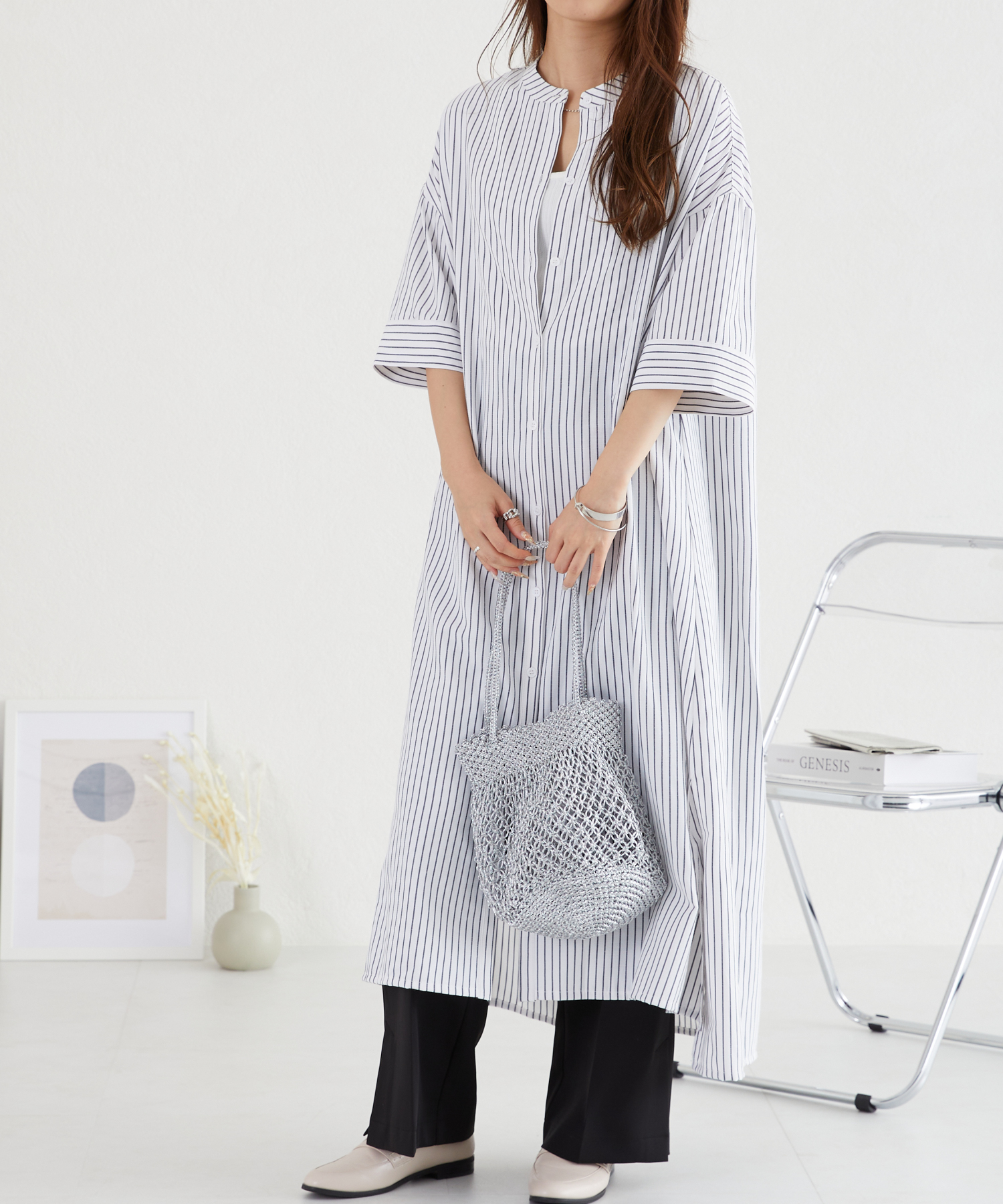 格安 お値下げ 新品 Mercibeaucoup ブルーのシャツワンピースストライプ 限定品