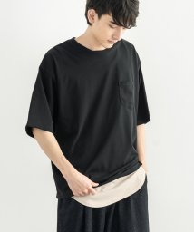 Rocky Monroe(ロッキーモンロー)/ビッグT 接触冷感 メンズ レディース 半袖 カットソー Tシャツ 吸汗速乾 クールタッチ ひんやり 無地 胸ポケット オーバーサイズ ルーズ ワイド リラック/ブラック