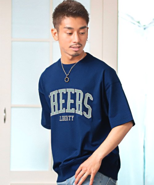 米綿カレッジ刺繍リブtシャツ Tシャツ メンズ 半袖 ビッグシルエット カレッジ ロゴ 刺繍 ラグスタイル Luxstyle Magaseek