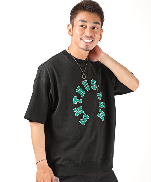 セール 米綿カレッジ刺繍リブtシャツ Tシャツ メンズ 半袖 ビッグシルエット カレッジ ロゴ 刺繍 ラグスタイル Luxstyle Magaseek