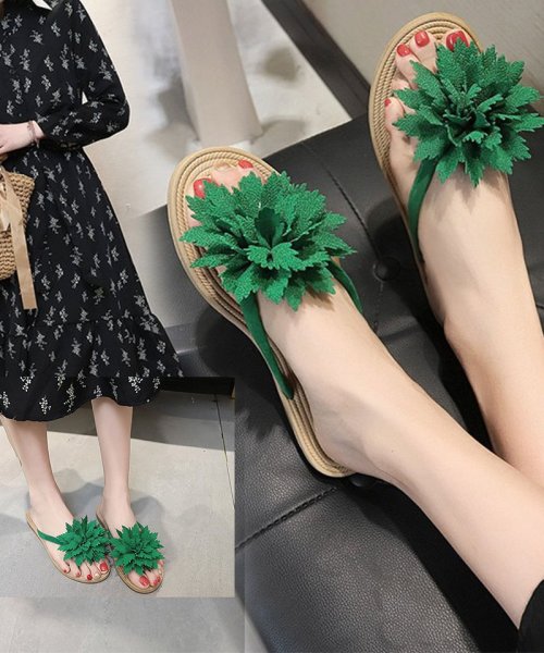 セール サンダル ビーチ レディース 花飾り おしゃれ ミュール トングサンダル ビーサン リゾント ハワイ 夏歩きやすい セイヘイショップ Seiheishop Magaseek