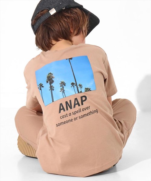 ANAP KIDS(アナップキッズ)/制菌ポケット付きパームツリービッグTシャツ/ベージュ