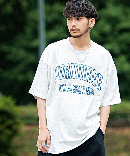 CavariA(キャバリア)/CavariA 裏毛カレッジロゴ入りクルーネック半袖ドロップショルダービッグTシャツ メンズ 半袖 大きいサイズ ブランド カットソー おしゃれ カレッジ ロゴ/その他系9