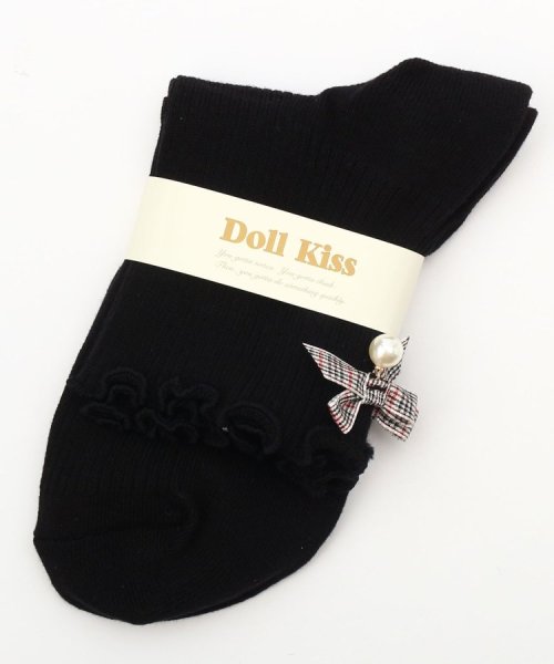 DollKiss(ESPERANZA／DollKiss)/13色展開リボン付きメローリブクルーソックス　靴下/ブラック/ベージュ（941）