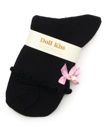 DollKiss(ESPERANZA／DollKiss)/13色展開リボン付きメローリブクルーソックス　靴下/ブラック/ピンク（972）