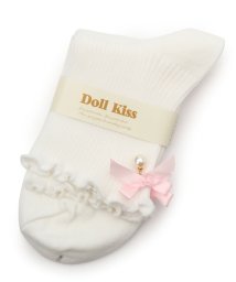 DollKiss(ESPERANZA／DollKiss)/13色展開リボン付きメローリブクルーソックス　靴下/アイボリー/ピンク（072）