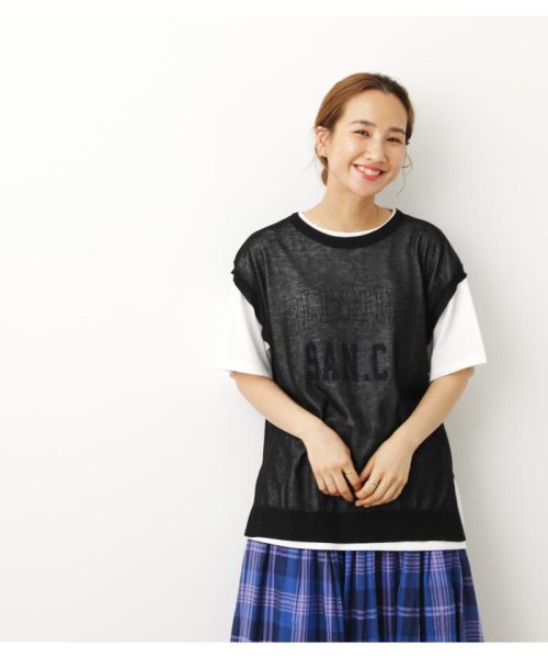 RODEO CROWNS WIDE BOWL(ロデオクラウンズワイドボウル)/(WEB限定)シアーニットベスト&カレッジTシャツセットWL/BLK