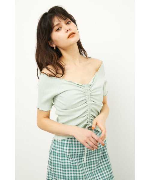 LAGUA GEM(ラグアジェム)/SHIRRING OFF SHOULDER TOPS/L/GRN1