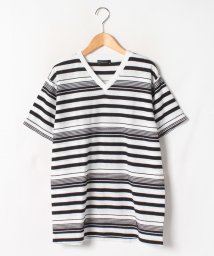 marukawa shonan(marukawa shonan)/ロープボーダー Vネック 半袖 Tシャツ メンズ / ブイネック ボーダー カジュアル メンズ Tシャツ /ブラック