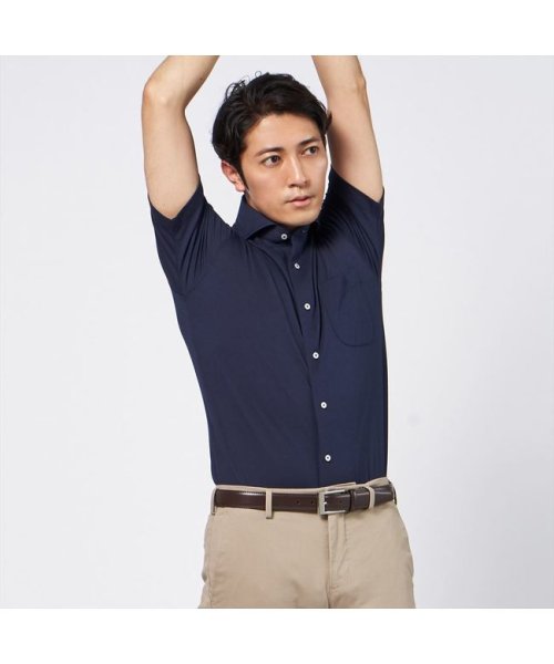TOKYO SHIRTS(TOKYO SHIRTS)/ワイシャツ 半袖 形態安定 ビズポロ ニットシャツ ホリゾンタル メンズ/ブルー