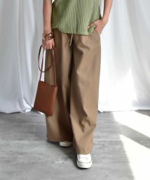 ARGO TOKYO(アルゴトウキョウ)/Cotton linen wide pants 22021　コットンリネンワイドパンツ　リネンパンツ　リネンワイドパンツ　ボトムス　イージーパンツ　ウエストゴム/モカ