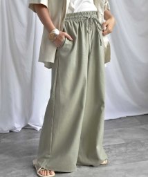 ARGO TOKYO(アルゴトウキョウ)/Cotton linen wide pants 22021　コットンリネンワイドパンツ　リネンパンツ　リネンワイドパンツ　ボトムス　イージーパンツ　ウエストゴム/グリーン