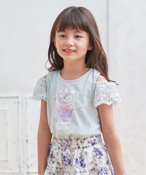 anyFAM（KIDS）(エニファム（キッズ）)/接触冷感オンオフショルダー Tシャツ/ライトグリーン系