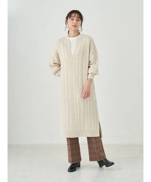 セール ヘンリーネックケーブルニットワンピース アースミュージック エコロジー Earth Music Ecology Magaseek