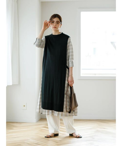 Set ニットベスト チェック柄シャツワンピース コエ Koe Magaseek Set ニットベスト チェック柄シャツワンピース コエ Koe Magaseek