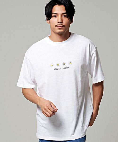 Cavaria デイジーイラストプリントクルーネック半袖ビッグtシャツ メンズ クルーネック ビッグシルエット バックプリント グラフィック C キャバリア Cavaria Magaseek