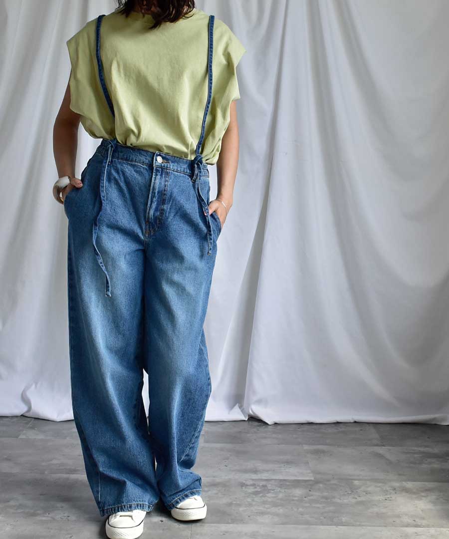 Suspender denim pants 22019　サスペンダーデニムパンツ　サスペンダーパンツ　デニムパンツ　ロングデニム　ロングパンツ　 ストレートデニム