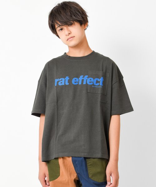 RAT EFFECT(ラット エフェクト)/ポケット付きフロントプリントビッグTシャツ/チャコールグレー